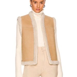NWT Nili Lotan Jesse Shearling Vest Beige Genuine Lamb Fur and Suede Size Medium